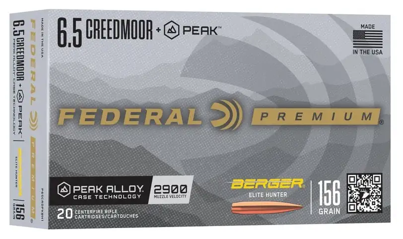 Federal 6.5 Creedmoor +peak 156GR Berger Elite Hunter 20RD Box