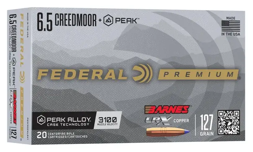 Federal 6.5 Creedmoor +peak 127GR Barnes Lrx 20RD Box 10 Box Case