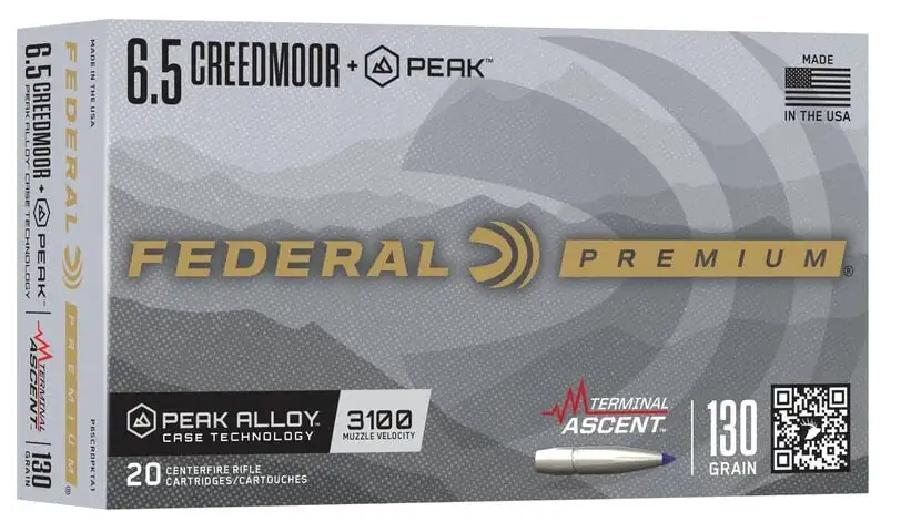 Federal 6.5 Creedmoor +peak 130GR Terminal Ascent 20RD Box 10 Box Case