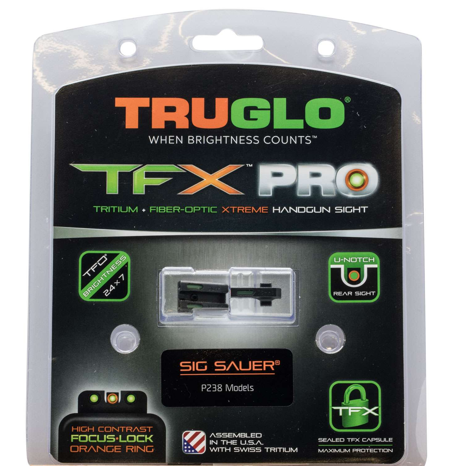 Truglo Tfx Pro Handgun Sights for Sig P238 6/6 Set Orange Outline