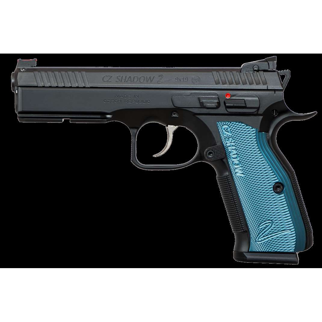Cz Shadow 2 9MM 17+1 Black Polycoat Blue Grips
