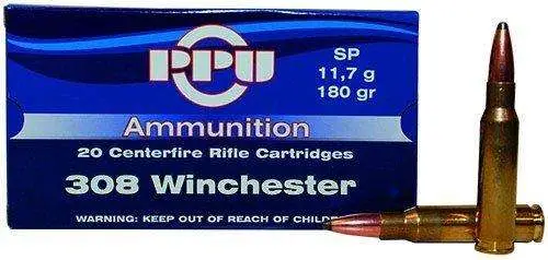 Ppu 308 Win 180GR Soft Point 20RD Box 10 Boxes Case
