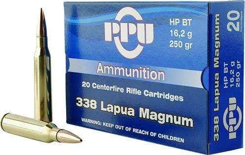 Ppu 338 Lapua Magnum 250GR Hpbt 10RD Box 20 Boxes Per Case