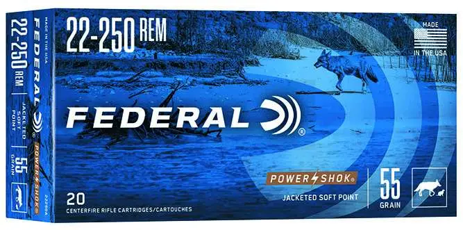 Federal Powershok 22-250 Rem 55GR Soft Point 20RD