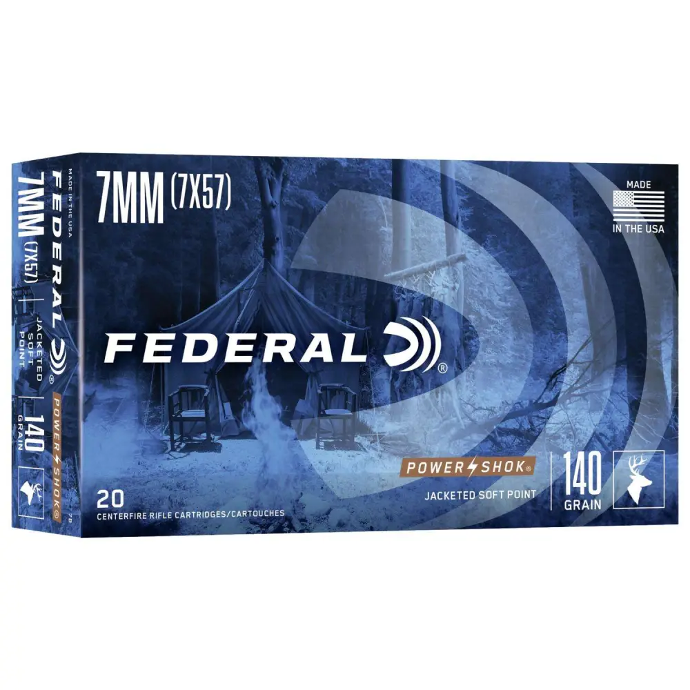 Federal Power Shok 7MM Mauser 140GR Soft Point Ammo 20RD