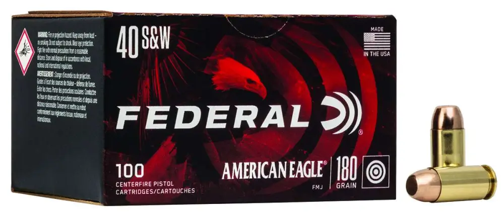 Federal American Eagle 40 S&w 180GR Fmj Ammo 100RD