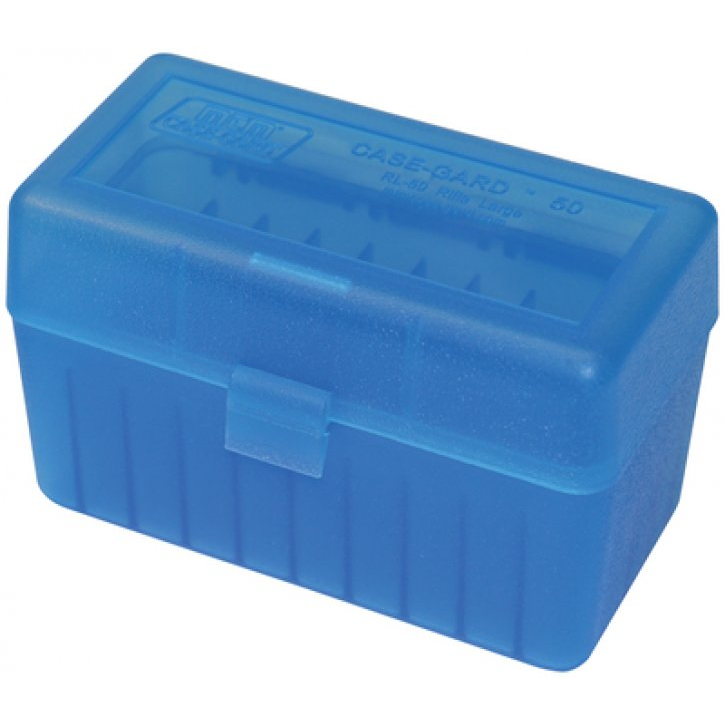 Mtm Case-gard RL-50 Multi-caliber Flip-top Ammo Box 50RD Clear Blue