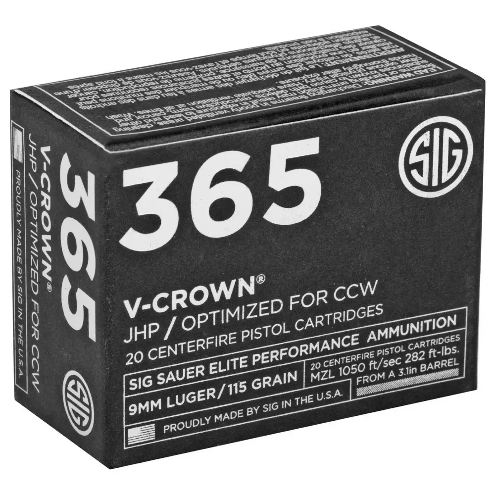 Sig Sauer 365 9MM 115GR Elite V-crown Jhp 20RD