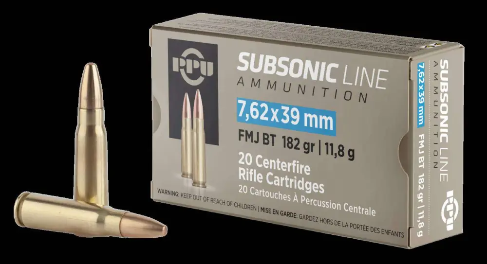 Ppu 7.62X39 Subsonic 182GR Fmj 20RD Box of 50