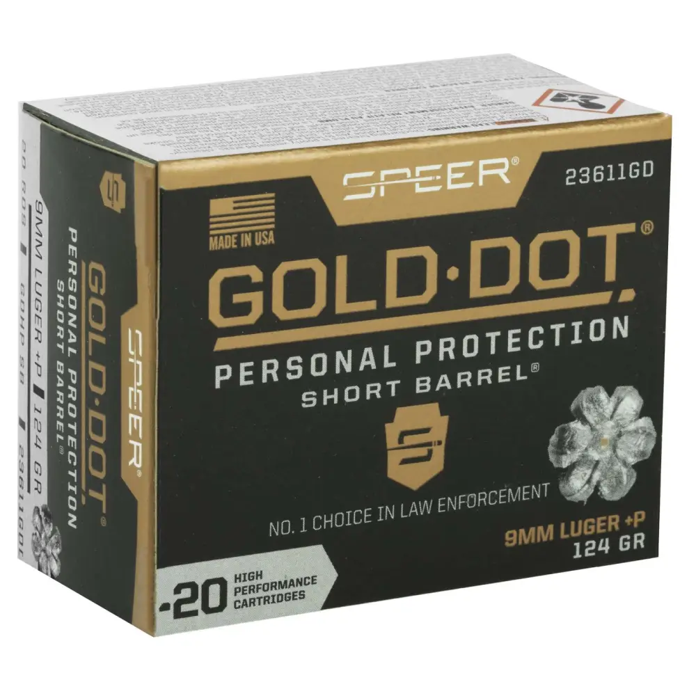 Speer Gold Dot 9MM +p 124 Gr Hollow Point Short Barrel 20RD
