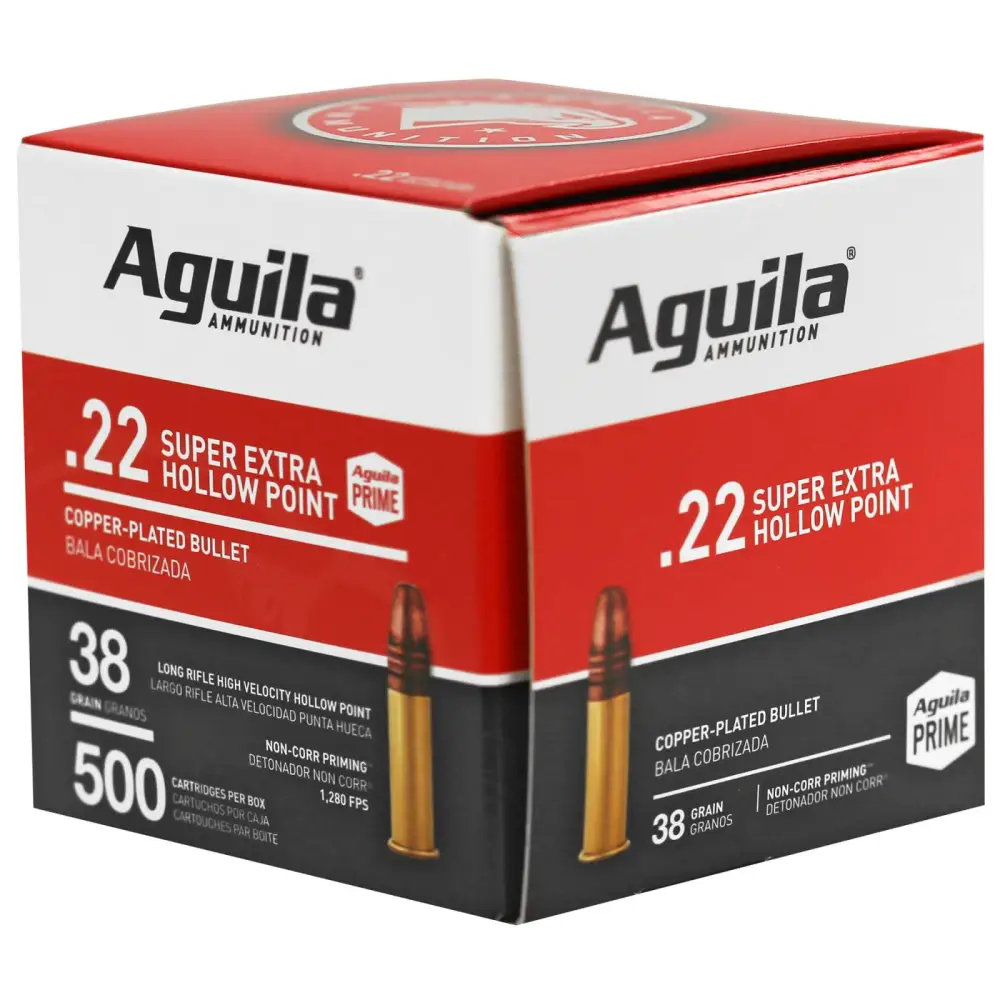 Aguila 22LR High Velocity 38GR 500RD Copper Plated Hollow Point