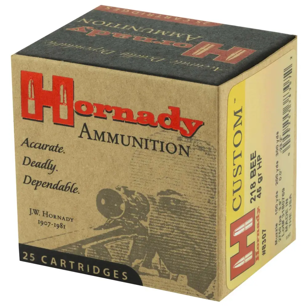 Hornady Custom 218 Bee 45GR Hp 25 Rounds - Image 2