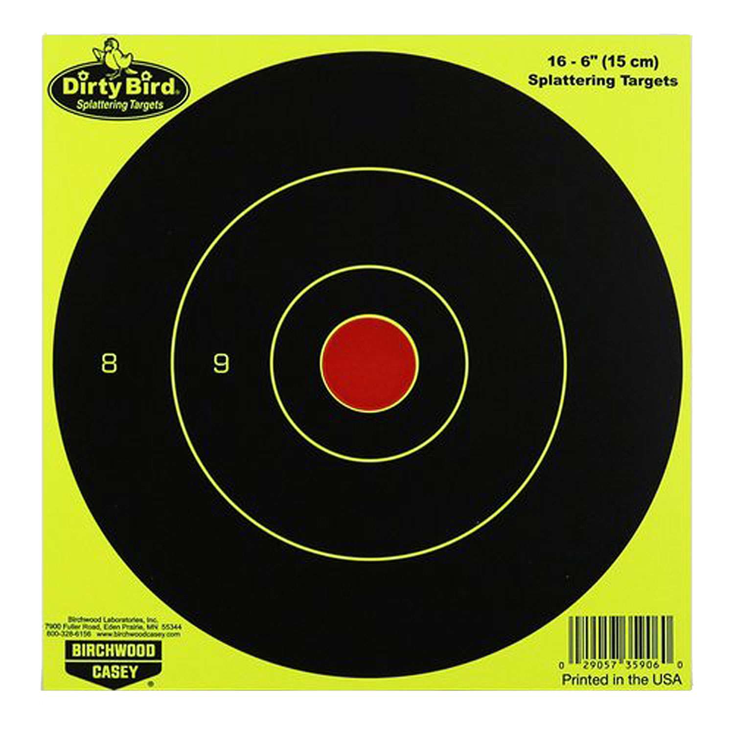 Birchwood Casey Dirty Bird 6 Yellow Bullseye Target - 16 Per Pack