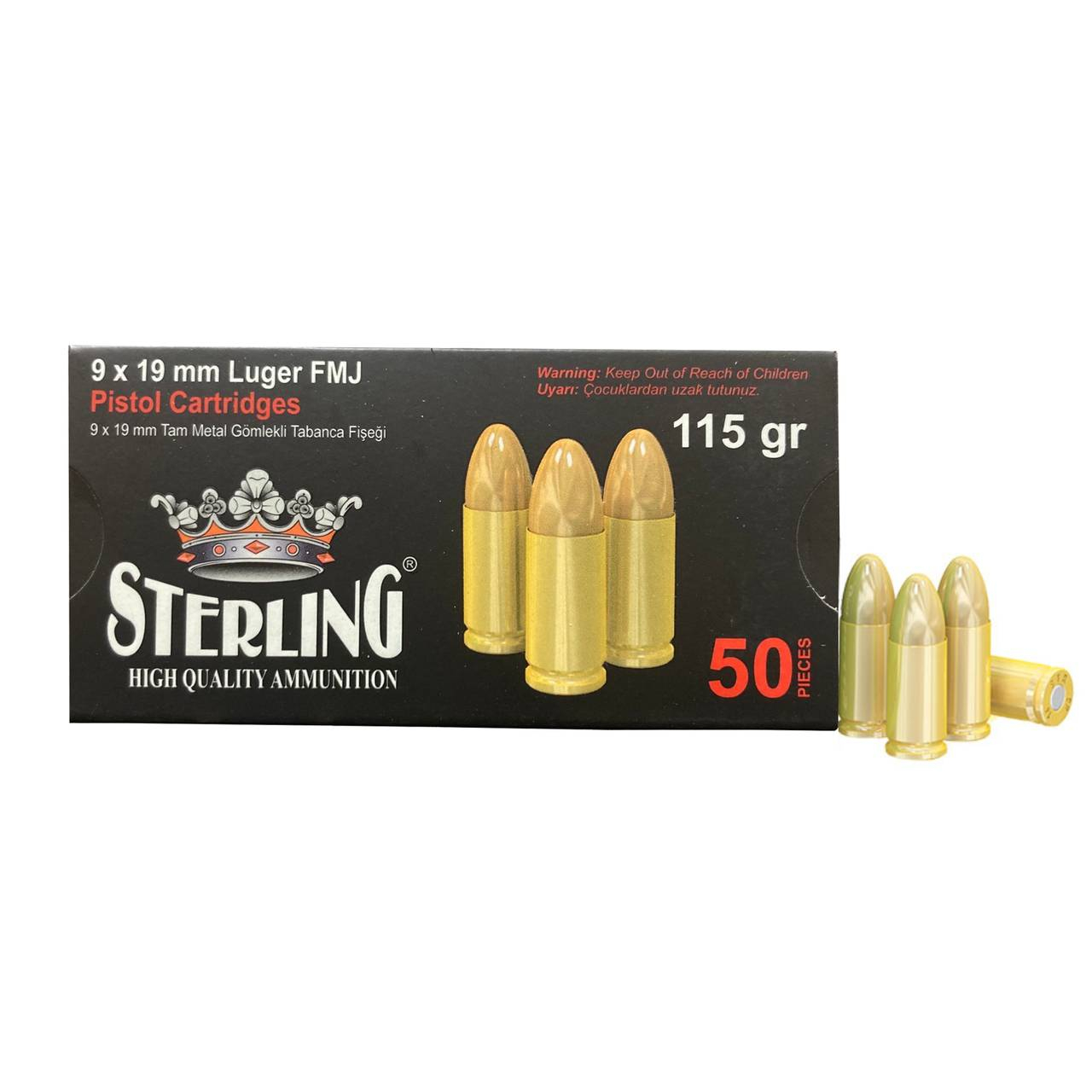 Sterling 9MM 115GR Fmj Brass 50RD Box Case