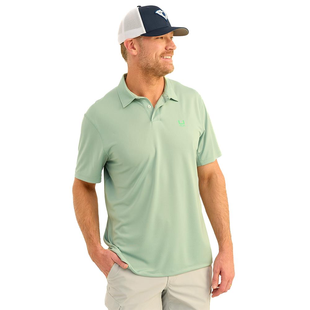 Huk Icon Polo Fog Green Short Sleeve Shirt Small