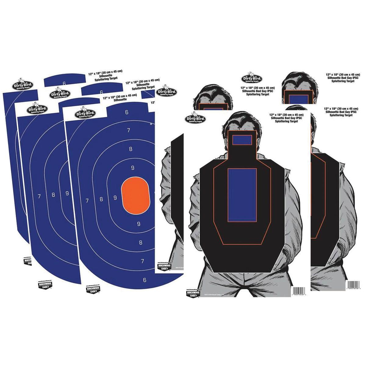 Dirty Bird Combo 12 X 18 Targets - 4 Blue/orange & 4 Bad Guy Silhouettes