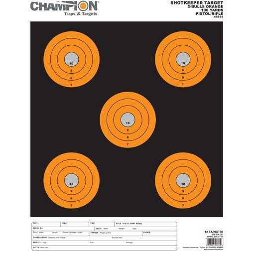 Champion Targets Shotkeeper 5 Bullseye Paper Targets 12PK