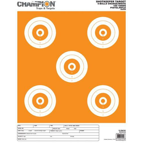 Shotkeeper Targets 5-BULLS Org/wht Lrg 12PK