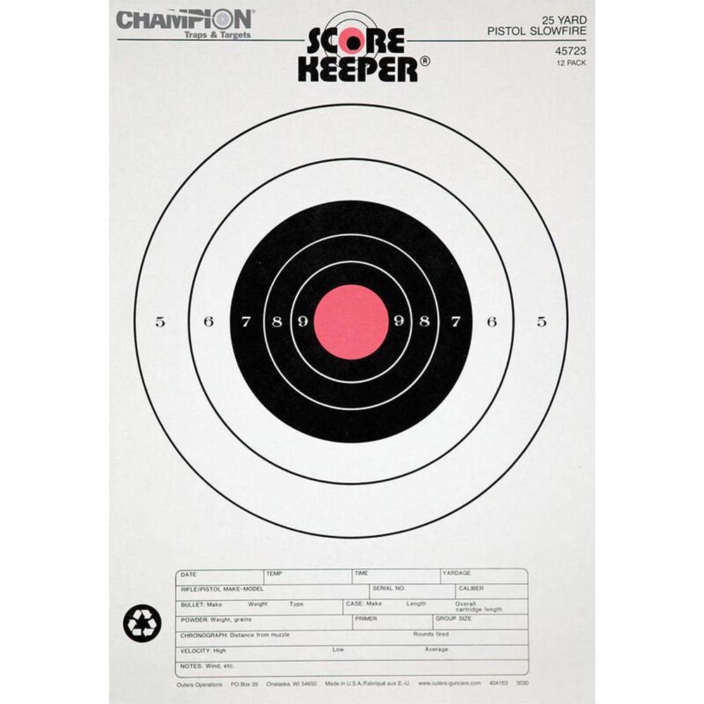 Champion Targets 25YD Pistol Slowfire Paper Targets - 12 Pack