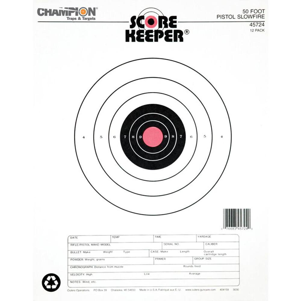 Champion Score Keeper 50FT Pistol Slowfire Target 12PK