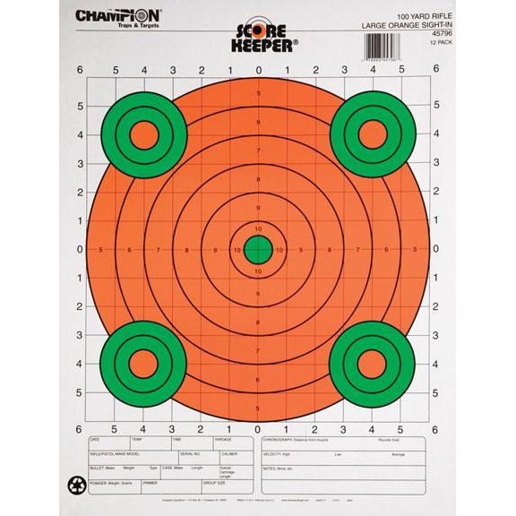 Champion Targets 100 Yd Large Green/orange Sight-in 12PK