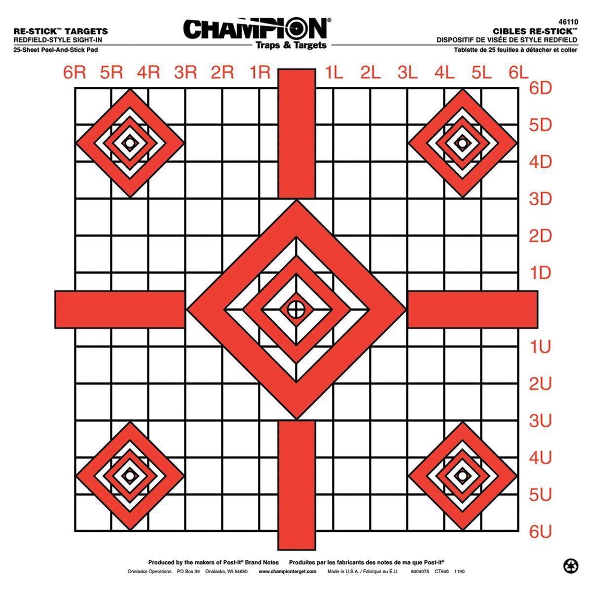 Champion Re-stick Redfield Sight-in Target 16X16 25-PACK