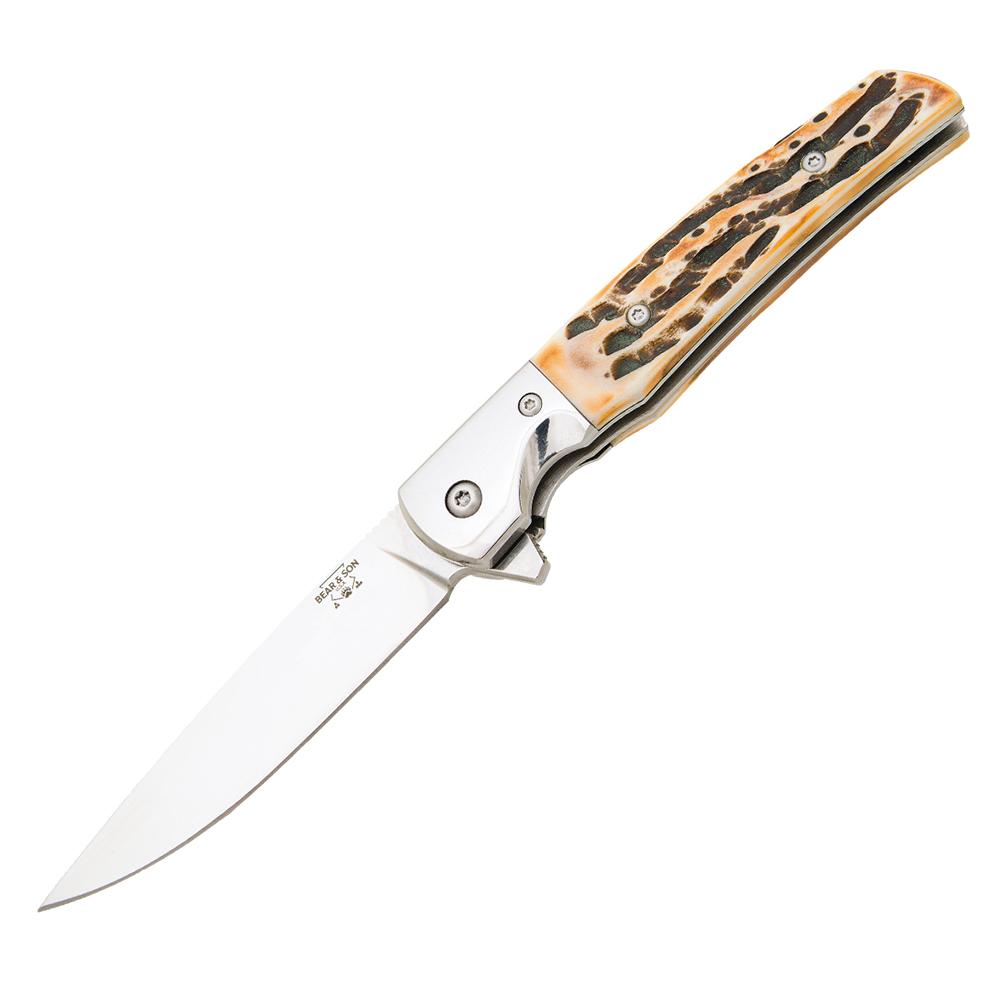 Bear & Son 4 1/4 D2 Stag Bone Rancher Folding Knife