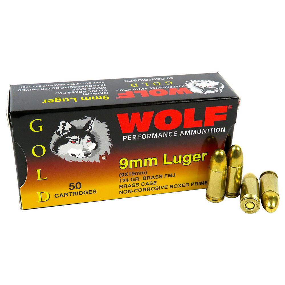 Wolf Gold 9MM 124GR Fmj Brass Case 50/RD