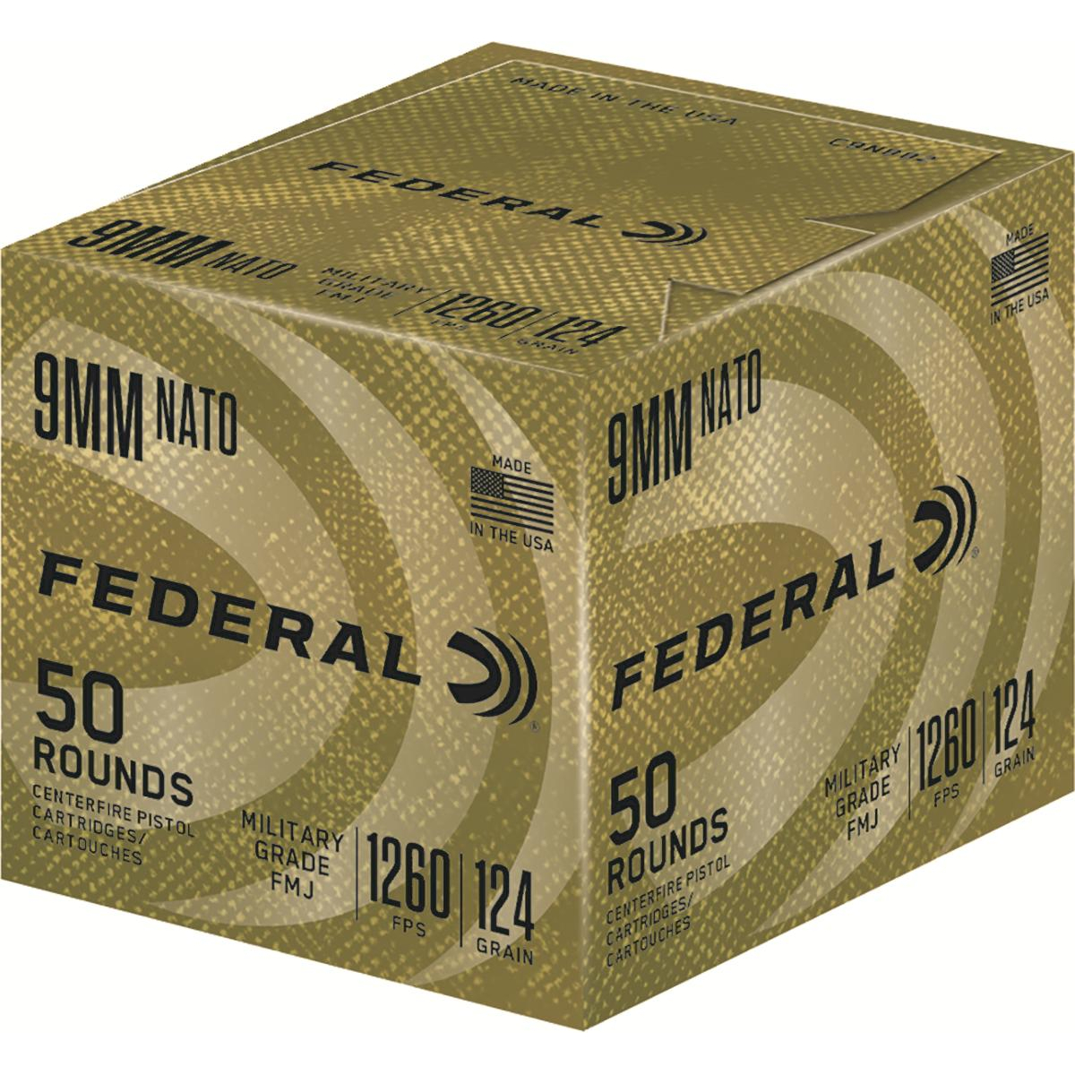 Federal 9MM Nato 124GR Military Grade Fmj Ammo 50RD