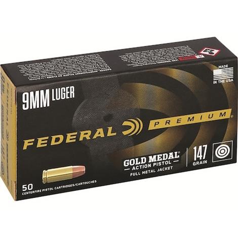 Federal 9MM Luger 147GR Fmj Gold Medal Action Pistol Ammo 50RD
