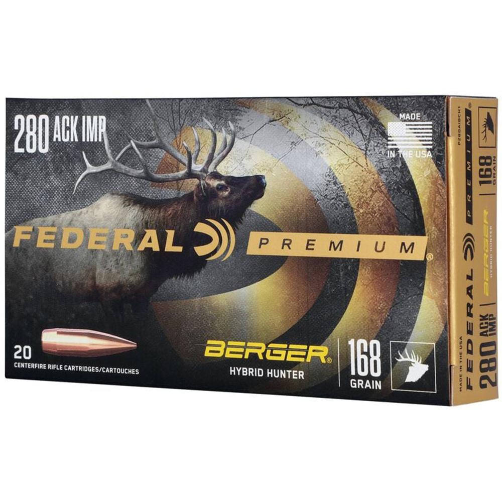 Federal 280 Ackley Improved 168GR Berger Hybrid Hunter Ammo 20RD