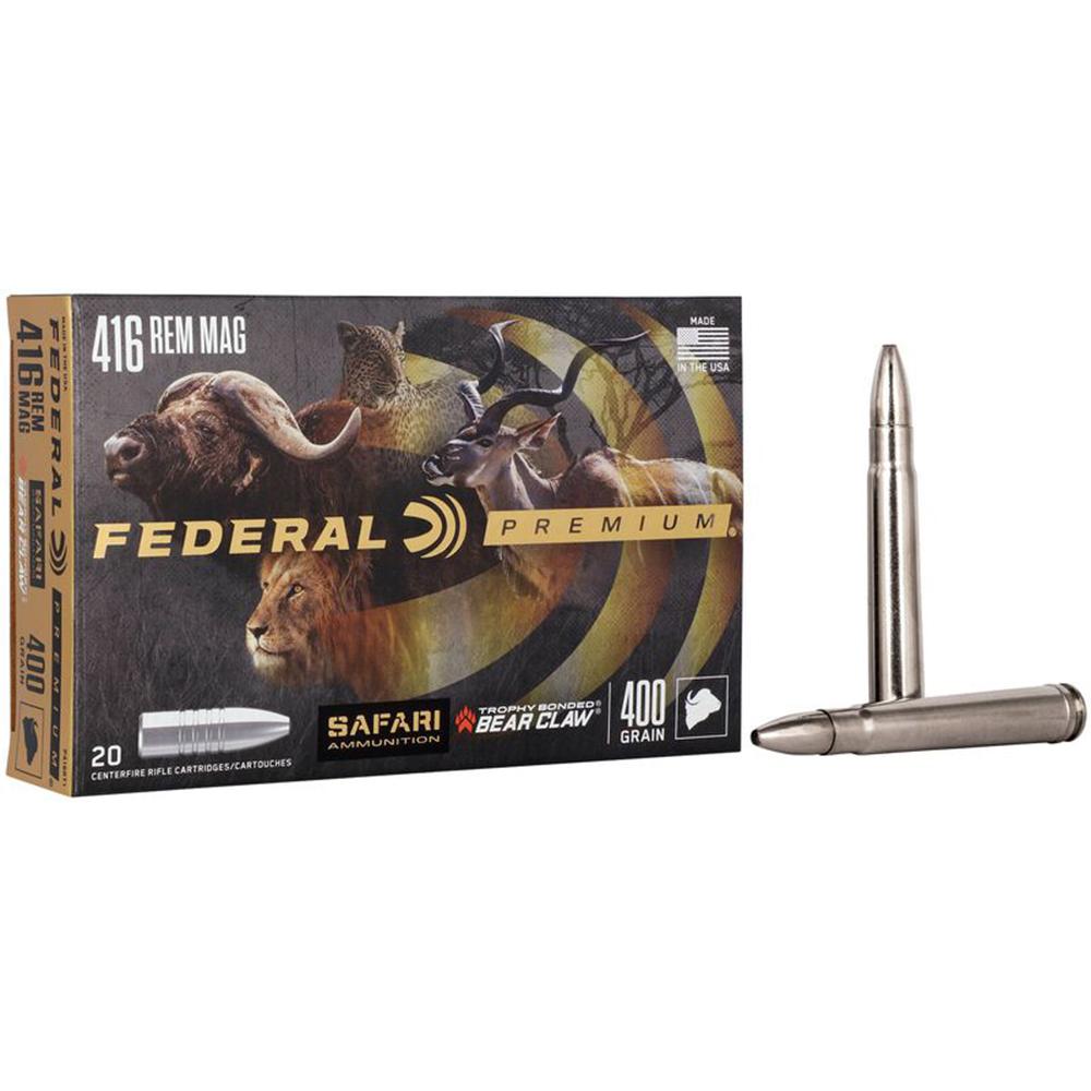 Federal 416 Rem. Magnum 400GR Trophy Bonded Bear Claw Ammo 20RD