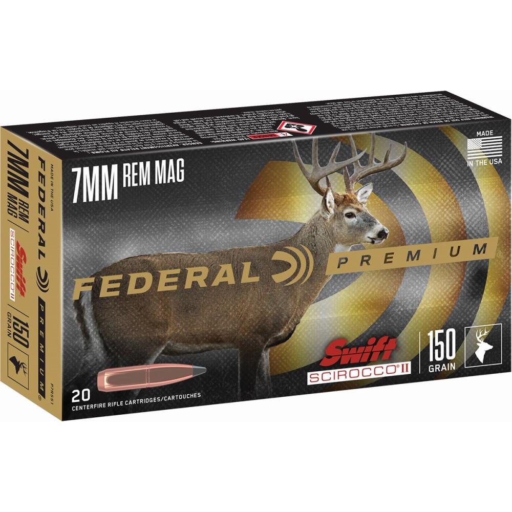 Federal Premium 7MM Rem Mag 150GR Swift Scirocco 20RD