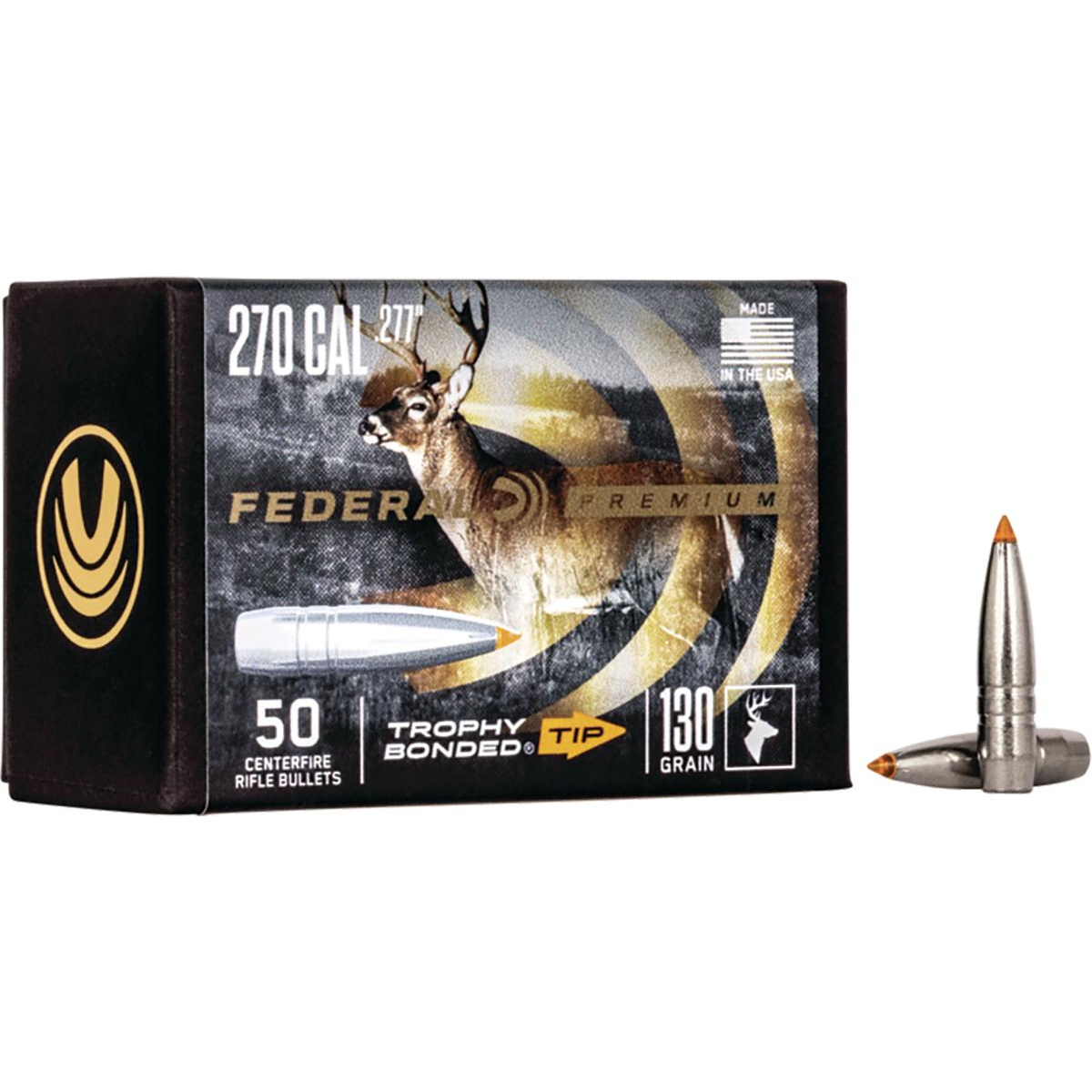 Federal .277 Caliber 130GR Trophy Bonded Tip Bullet 50RD