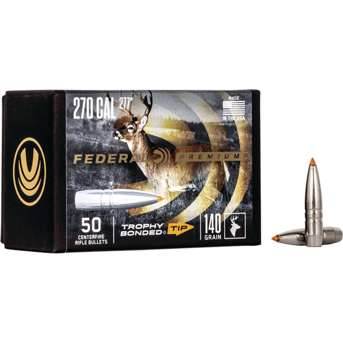 Federal .277 Caliber 140GR Trophy Bonded Tip Bullet 50RD