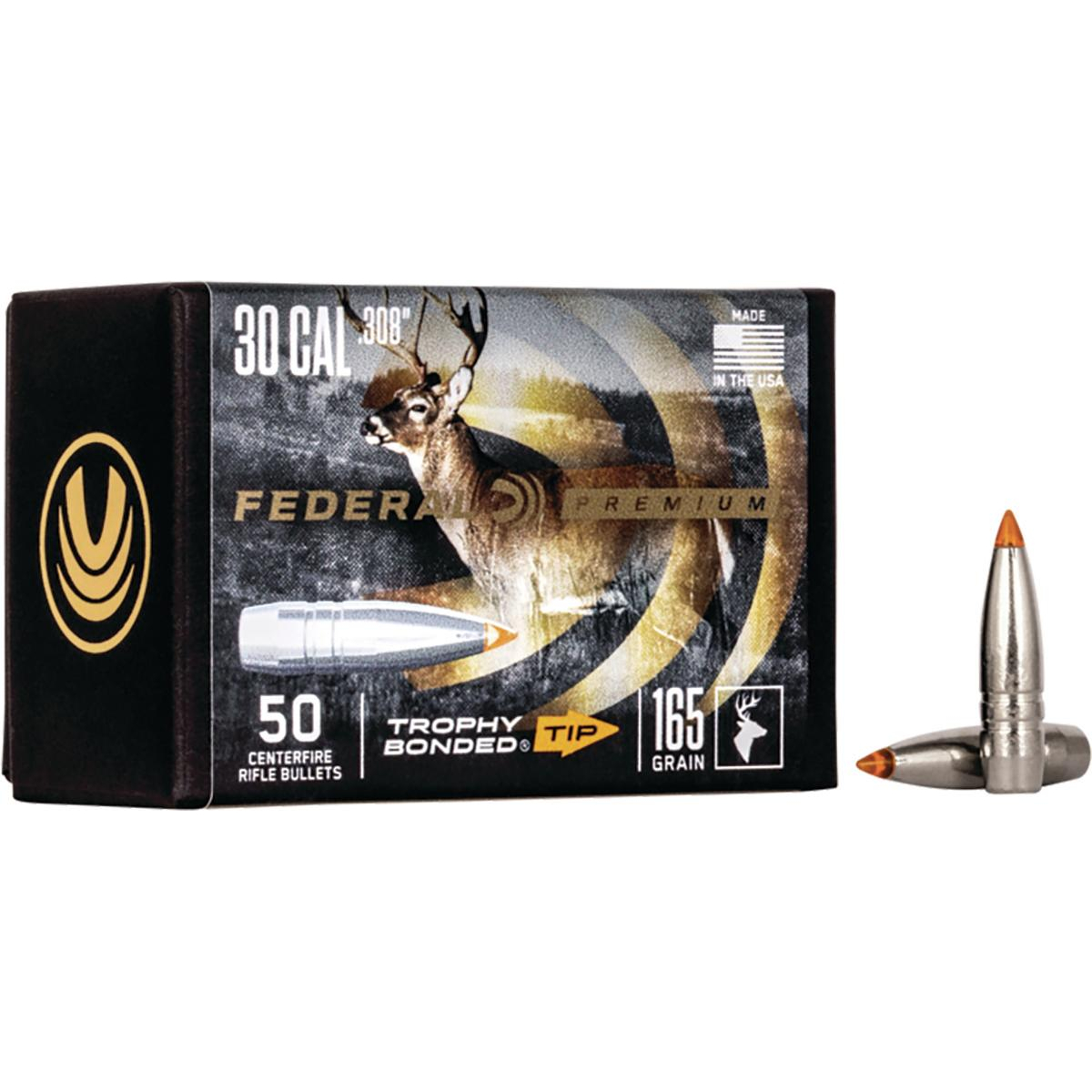 Federal .308 Caliber 165GR Trophy Bonded Tip Bullet 50RD