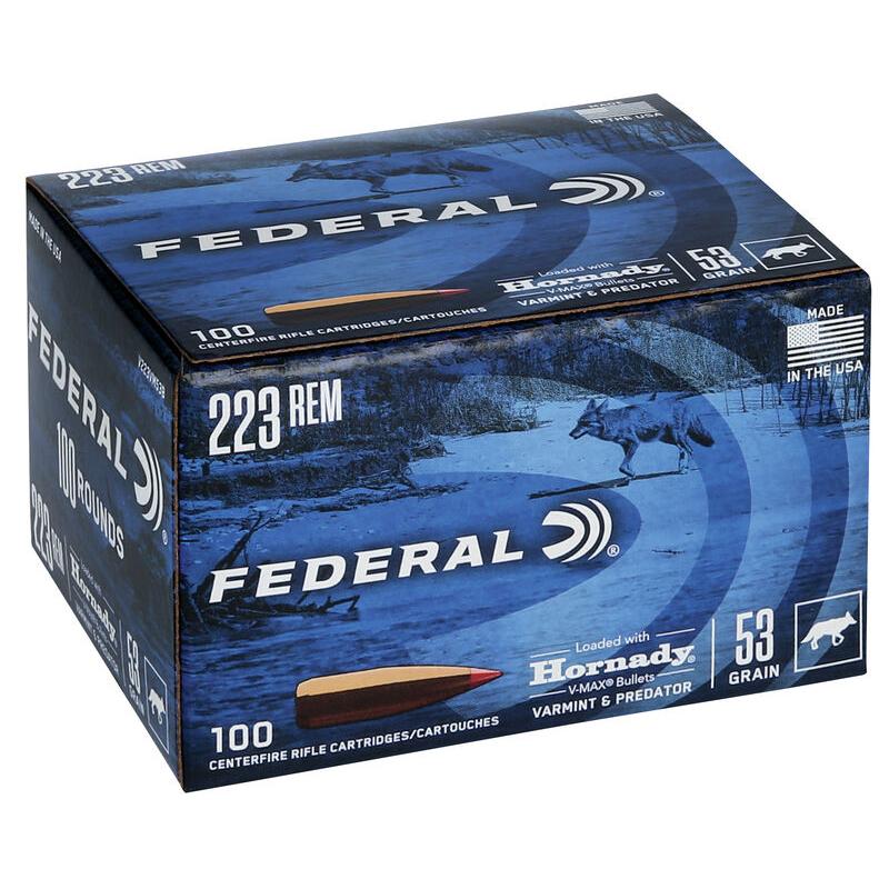 Federal .223 Rem 53GR Hornady V-max Bulk Ammo 100RD