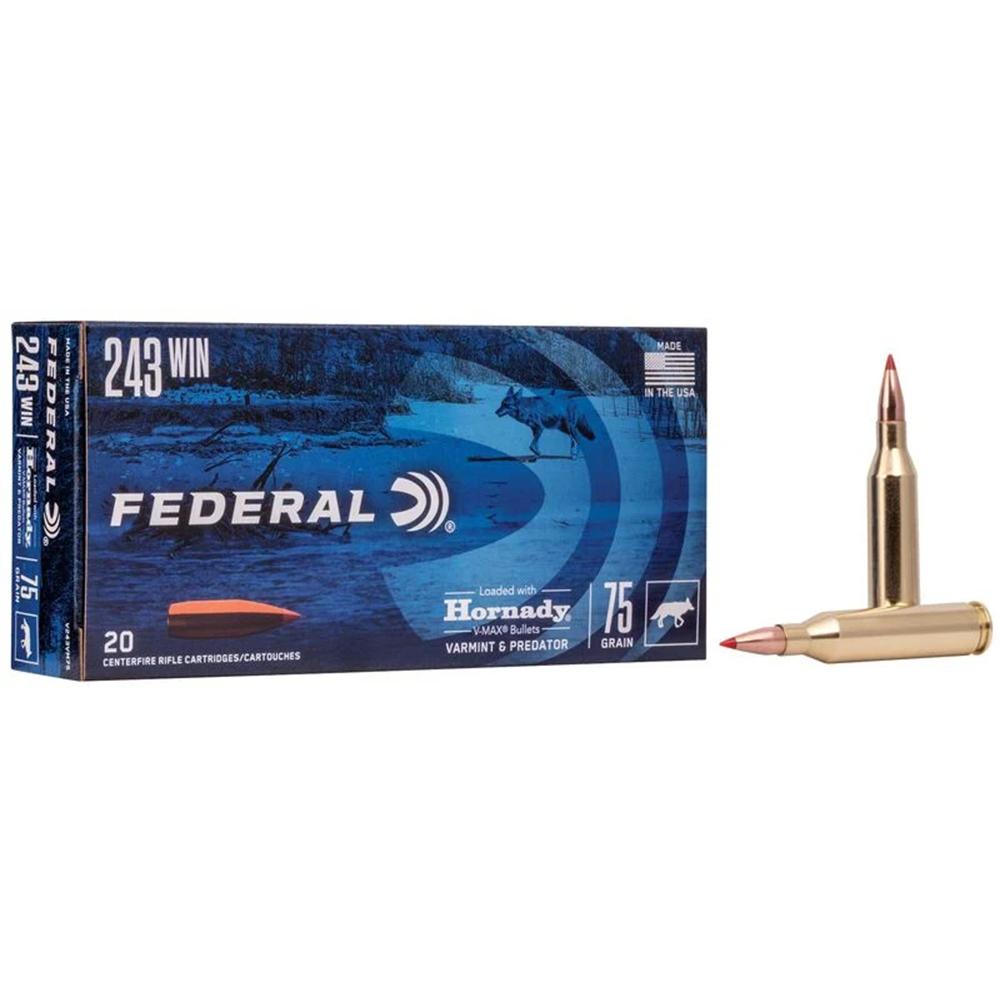 Federal Varmint & Predator 243 Win 75 Gr Hornady V-max 20 Rd