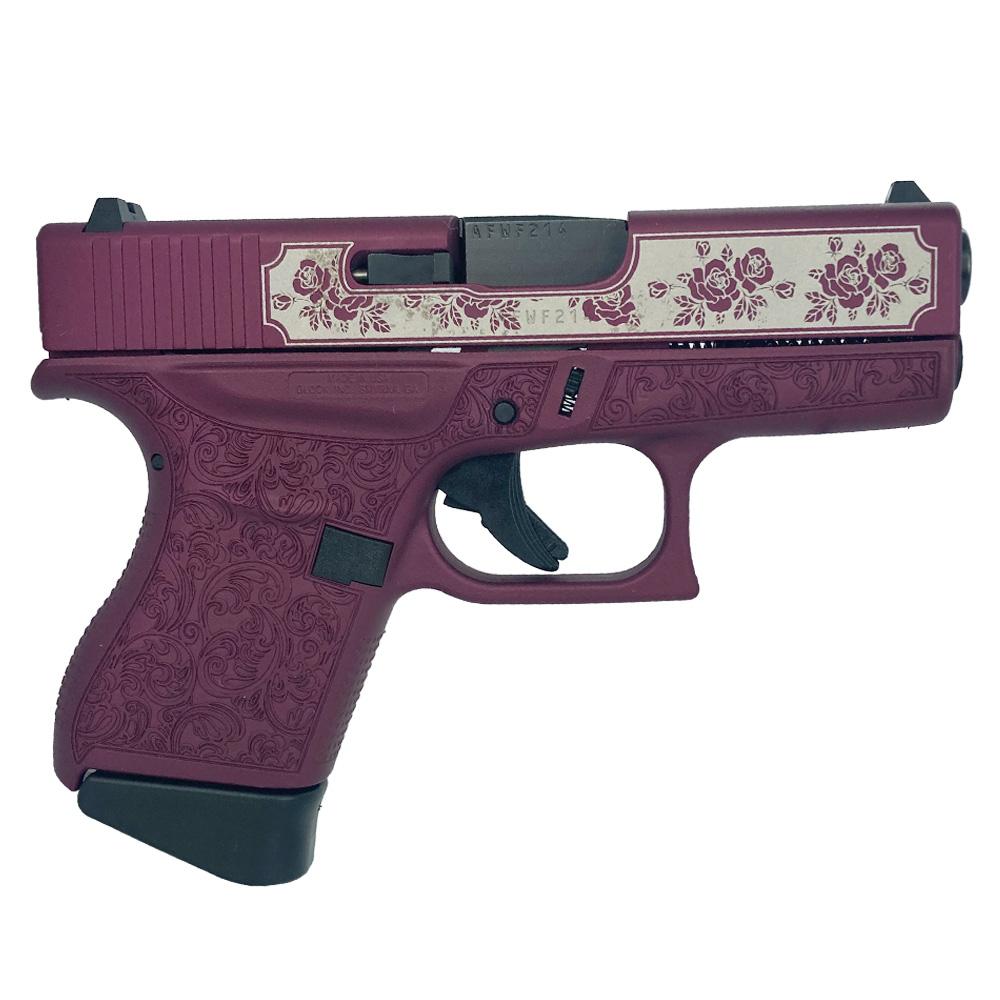 Glock G43 9MM 6+1 Full Engraved Roses Vs Paisley Black Cherry