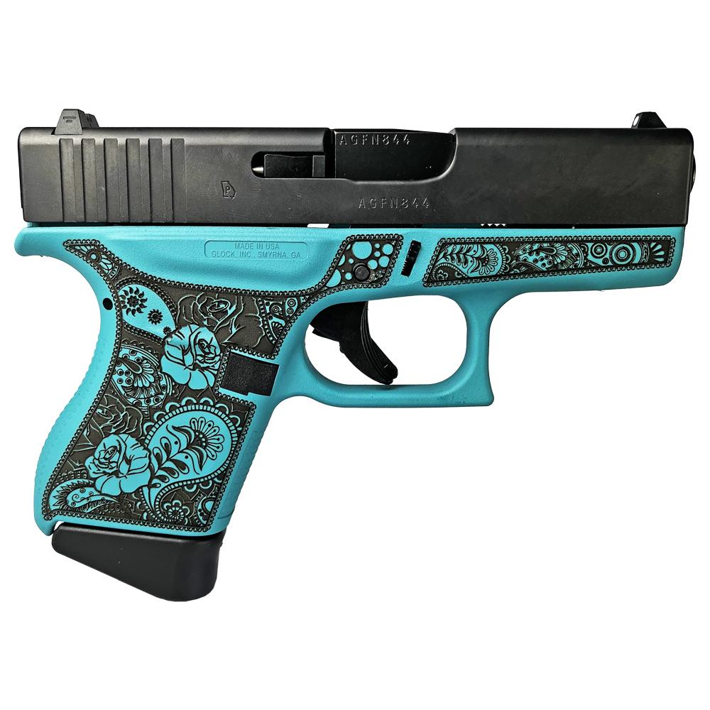 Glock G43 9MM 6RD Engraved Frame Only Robins Egg Blue