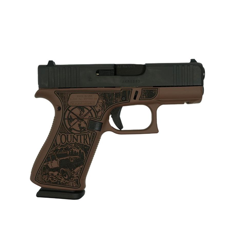 Glock 43X 9MM 10+1 Custom Engraved Bourbon Cerakote