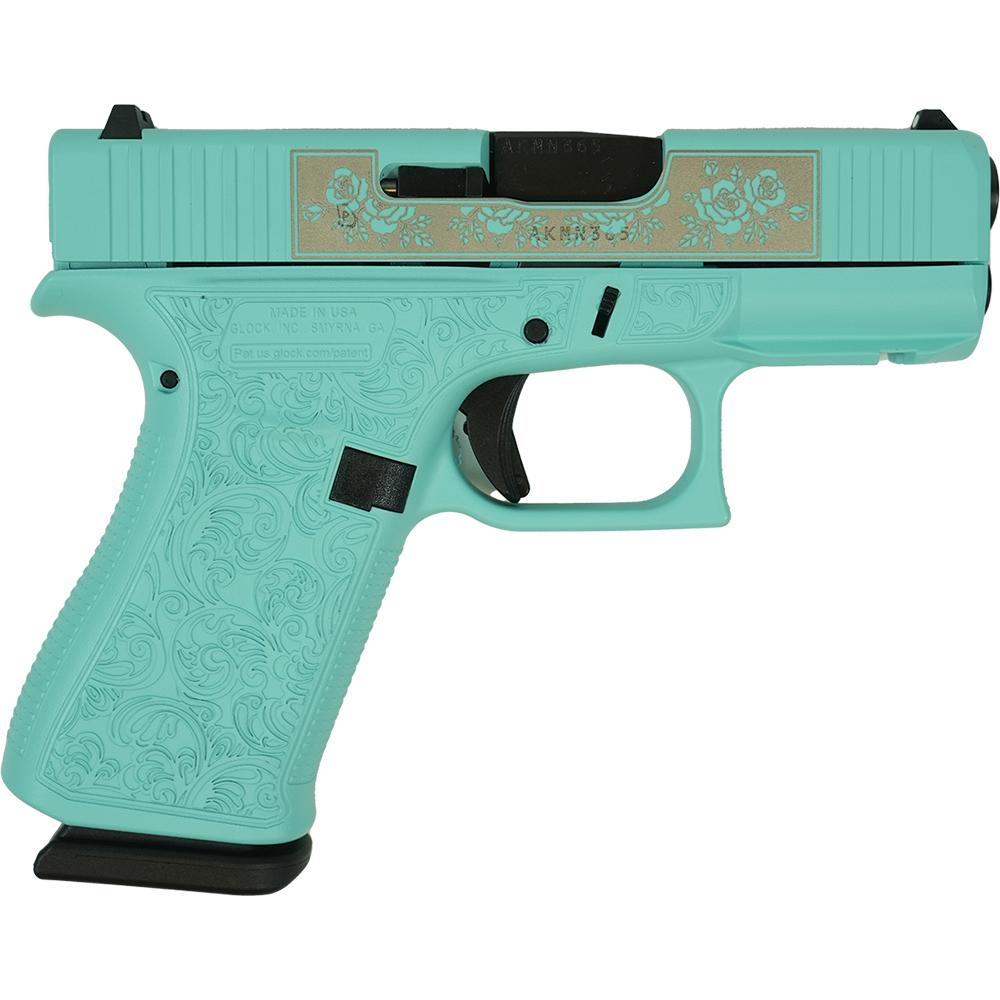 Glock 43X 9MM 10+1 Front Rails Engraved Robins Egg Blue