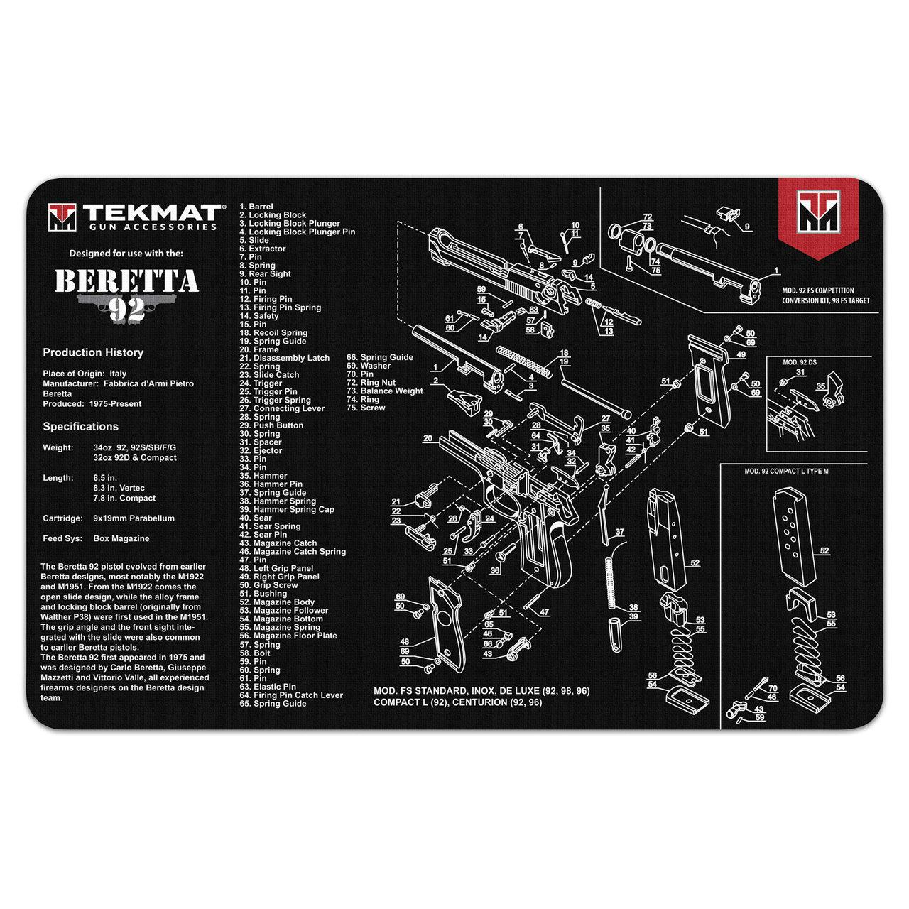 Tekmat Beretta 92 Gun Cleaning Mat 11X17