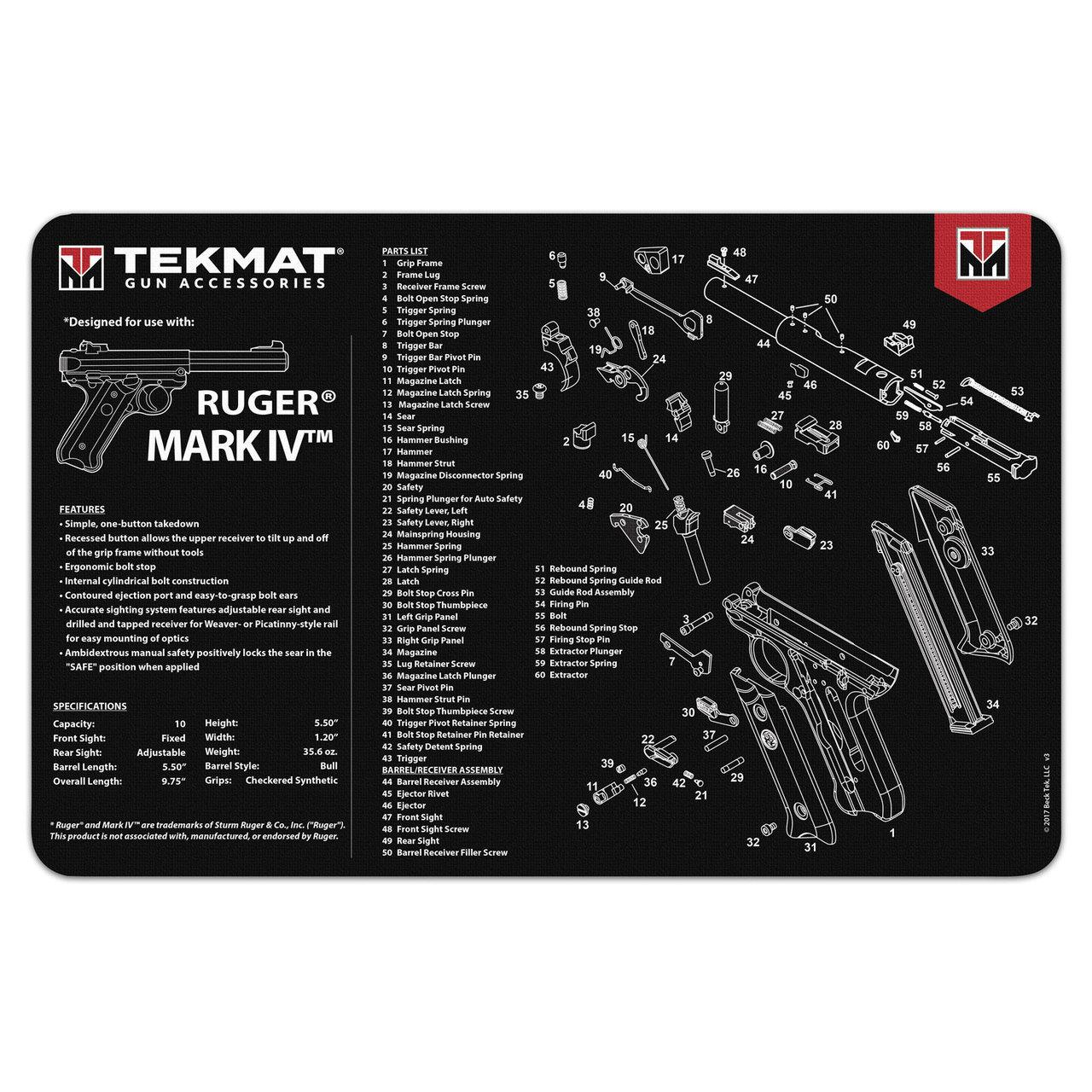 Ruger Mark Iv Tekmat Gun Cleaning Mat 11 X 17