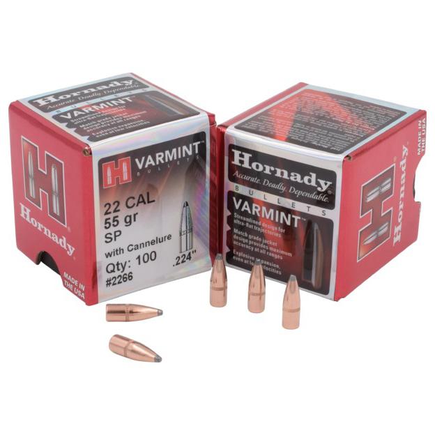 Hornady 22 Caliber .224 55GR Jsp Soft Point Bullets 100 Count