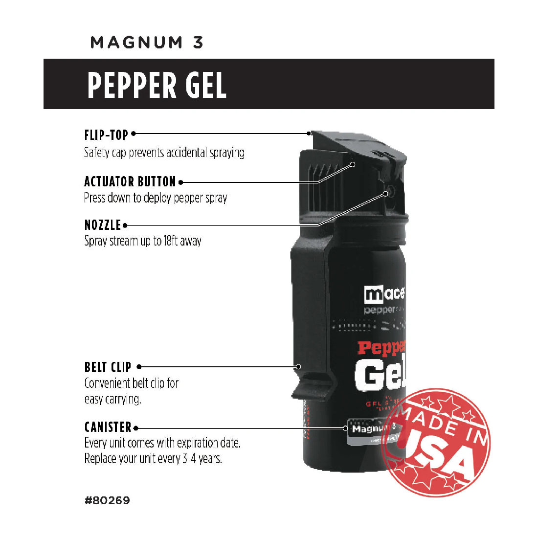 Mace Magnum 3 Pepper Gel Spray 45G Black - Image 2