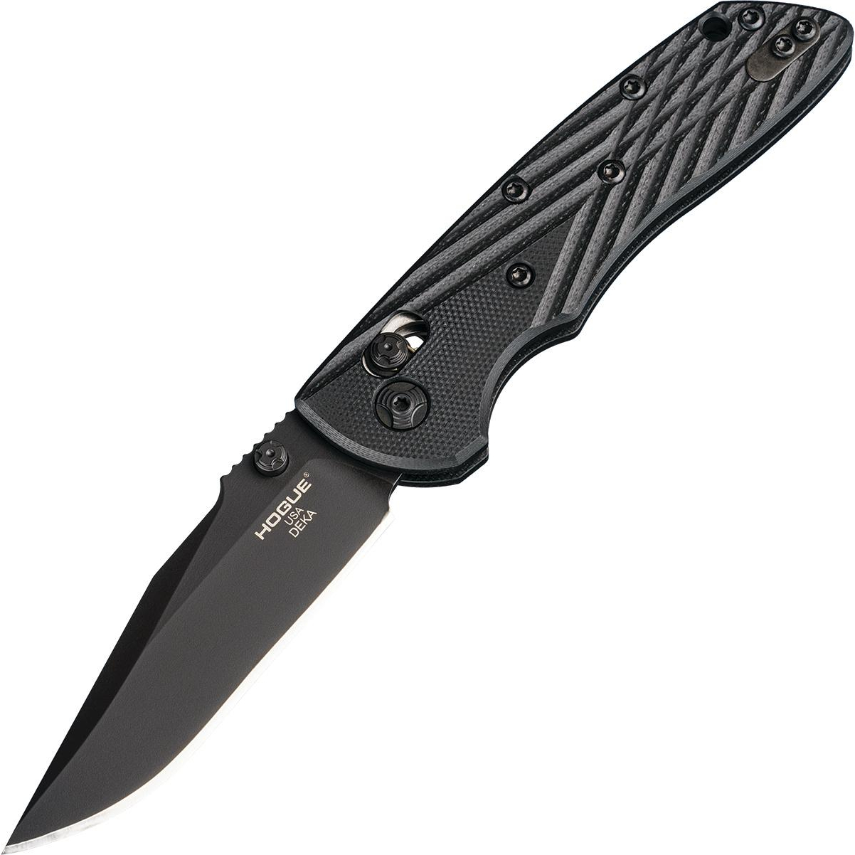 Hogue Deka Folding Drop Point Knife Black G10 3.25