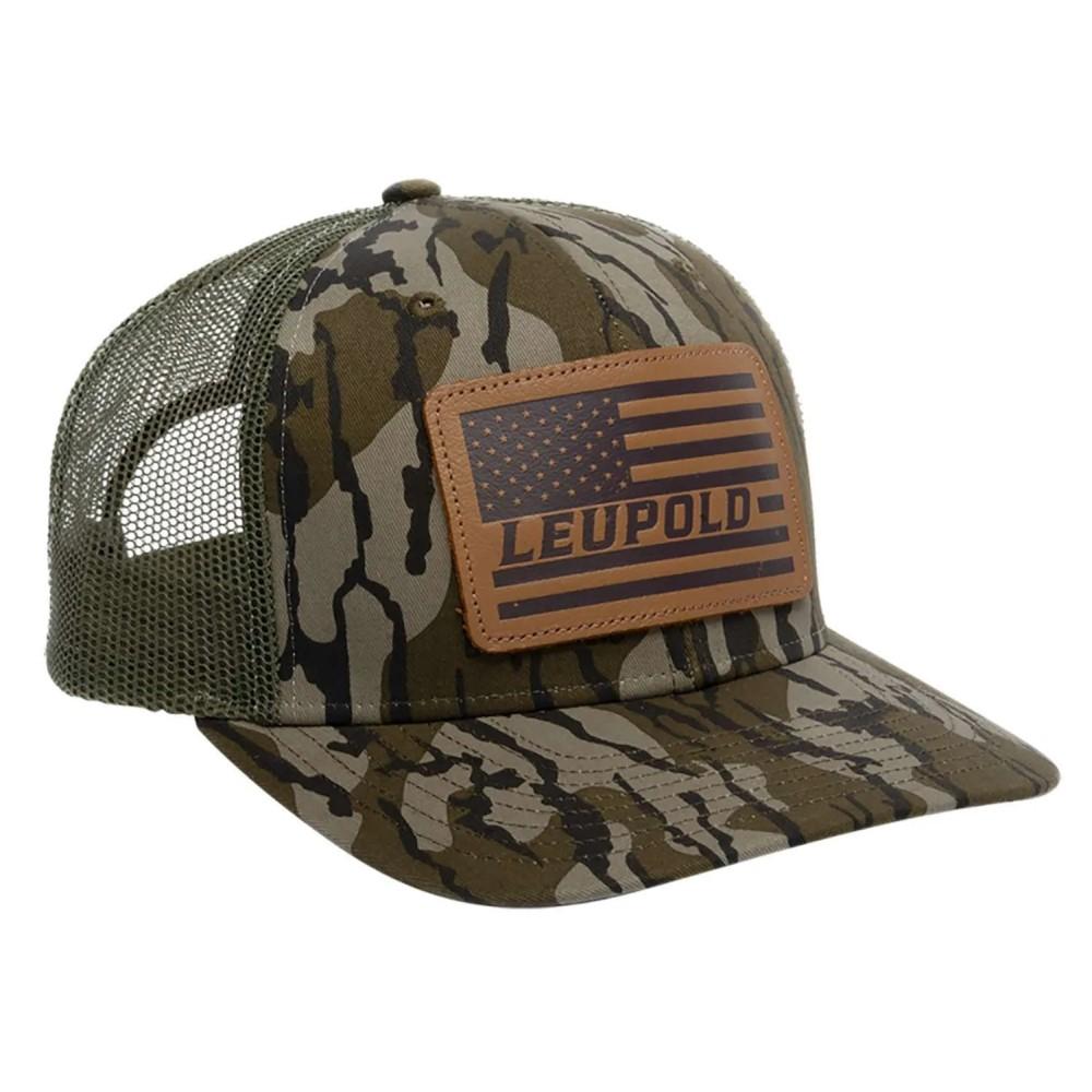 Leupold Hat Leather Flag Trucker Bottomland Camo/green