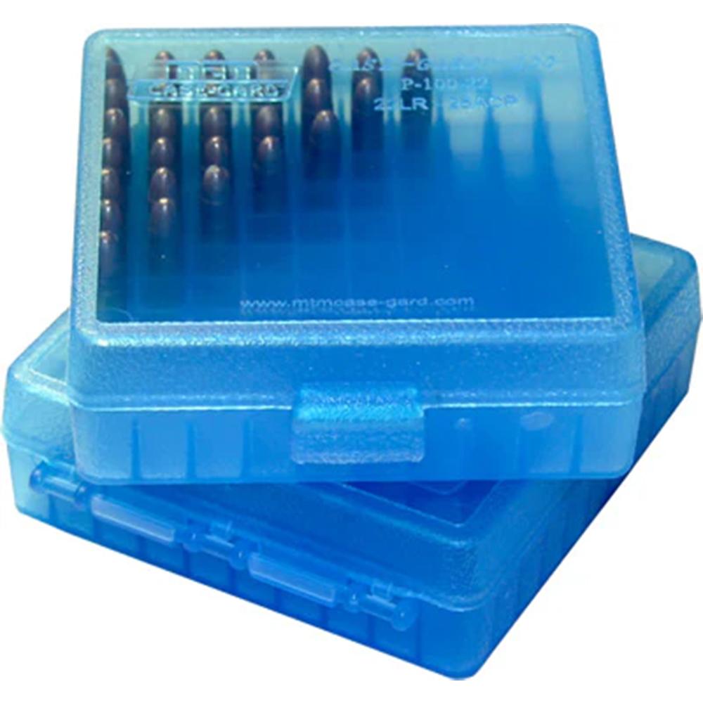 Mtm Case Gard Flip-top Ammo Box 9MM 380 Acp 100RD Clear Blue