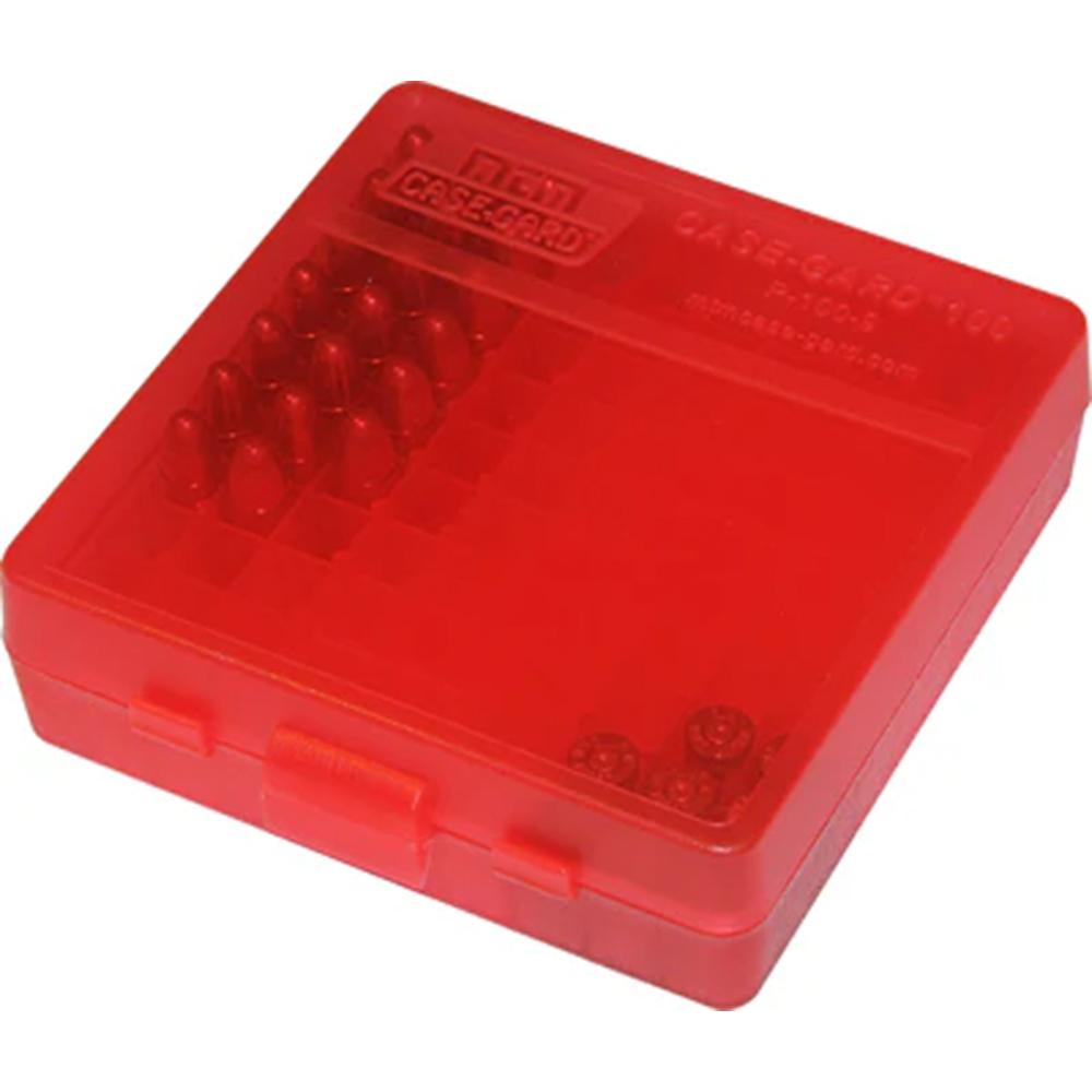 Mtm Flip-top Ammo Box 9MM/380 100RD Clear Red